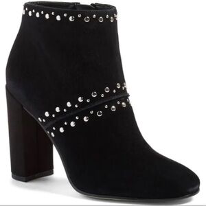 Sam Edelman Black Suede Chandler Round Disc Studs Block Heel Ankle Boots 9